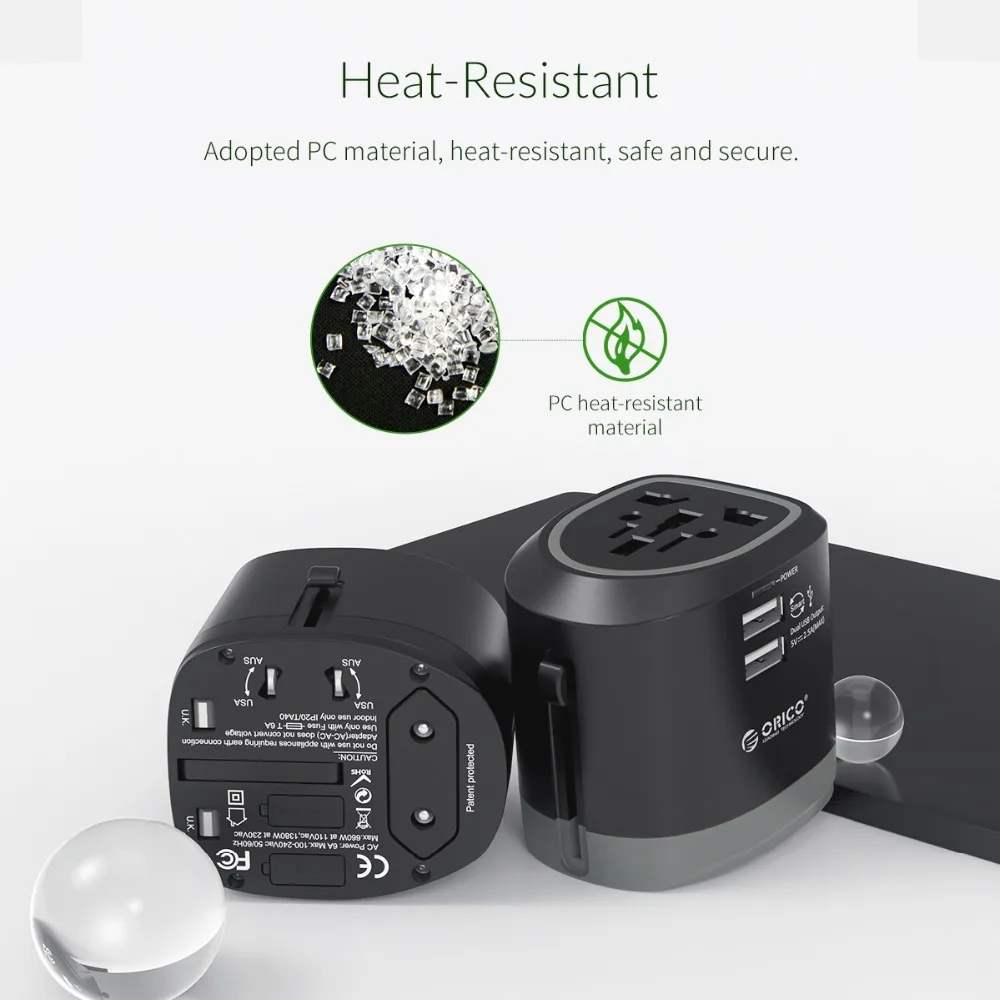 ORICO Travel Adapter Международная розетка все-в-одном 3 USB 1 Тип C 5V3. 4A Max Выход usb зарядный порт UK/AU/US/EU Plug