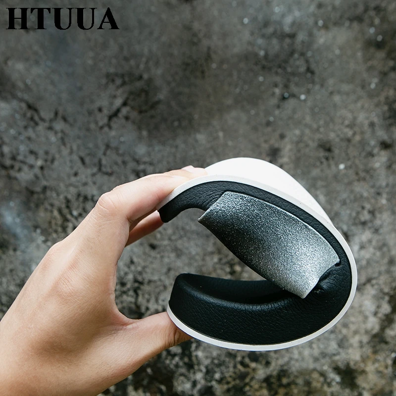 HTUUA/Новинка 2019 года женские шлепанцы летние без задника с блестками пляжные
