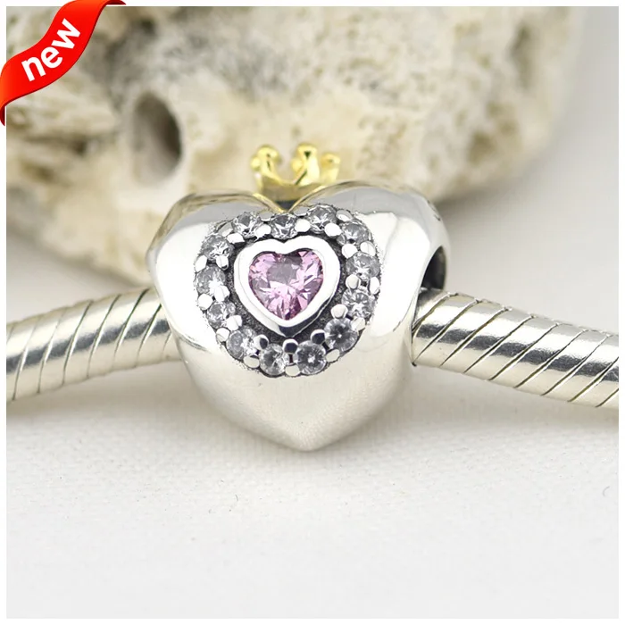 Подходит для Pandora Браслеты сердечными амулетами карт памяти с 14K Бог в виде короны
