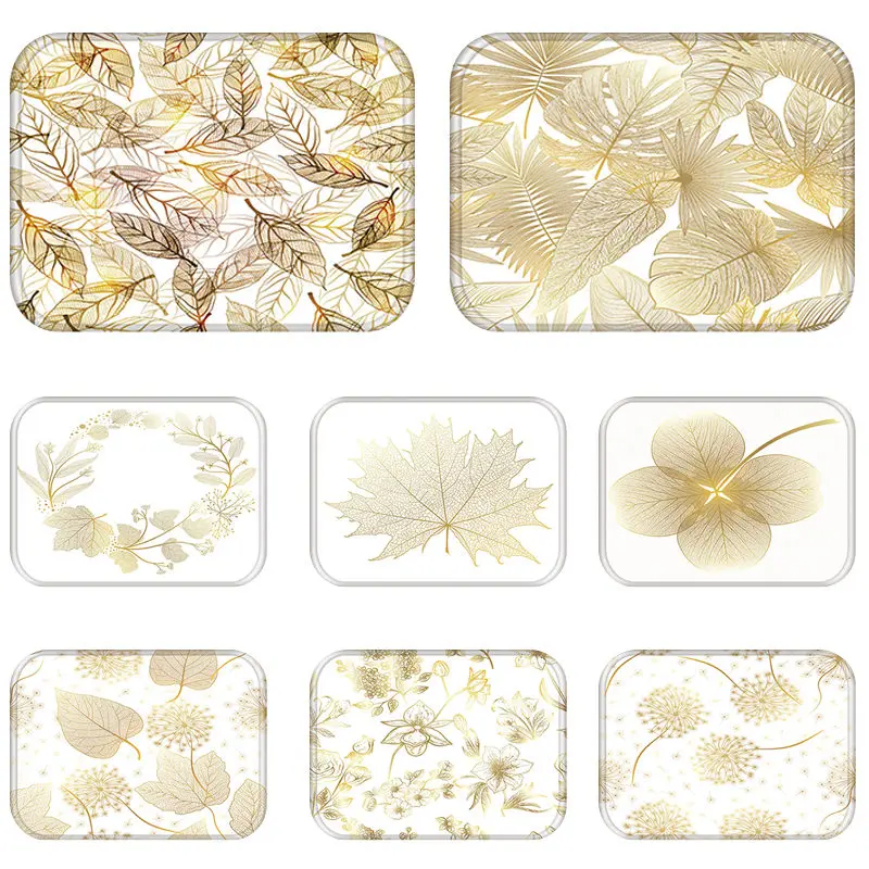 Golden Tropical Leaves Kitchen Entrance Door Mat Coral Velvet Carpet Rubber Colorful Indoor Floor Mats Non-Anti-Slip Rug 48255