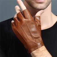 goatskin semi fingers gloves male driving summer thin non slip fitness half finger genuine leather mans gloves nan43