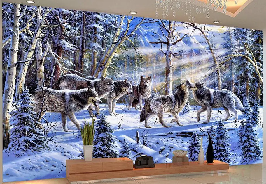 Beibehang papel де parede 3d Снежная группа волк фотообои обои гостиная кафе спальня гостиная обои 3D полы - Цвет: 16197364