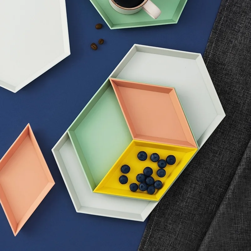 4 Pcs/set Nordic Color Geometric Storage Tray Fruit Plastic Desktop Combination Plate Home Decorative Removable | Дом и сад