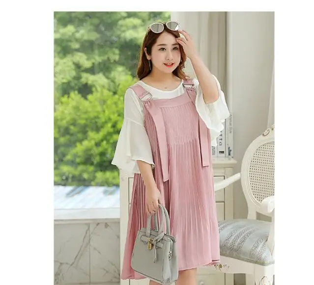 Летнее шифоновое плиссированное платье с короткими рукавами + на бретелях