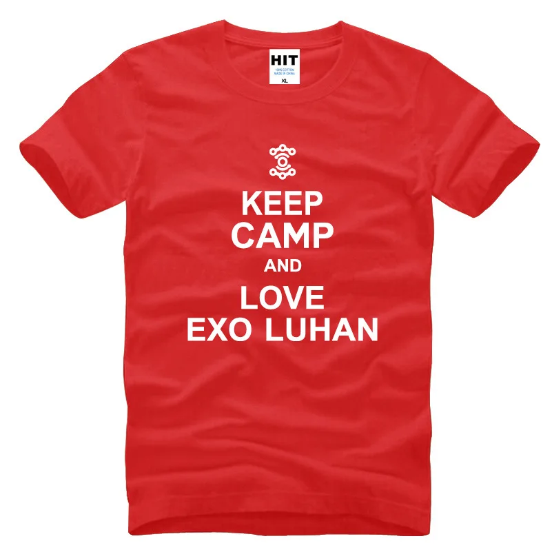 Мужская футболка с принтом Keep Camp and Love EXO Luhan Модная хлопковая коротким рукавом 2015 |