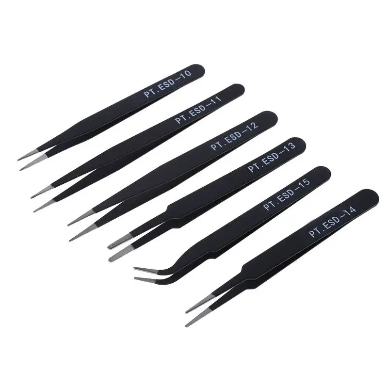 

6Pcs Resists Corrosion Safe Anti-static Tweezers Maintenance Tools ESD10-15 New Baby Care