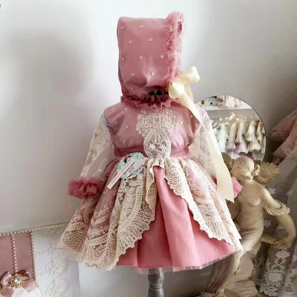 2019 Spring Spanish Children's Clothing Court Girl Lace Embroidery Princess Dress Baby Birthday Communion Girls 3pcs | Детская