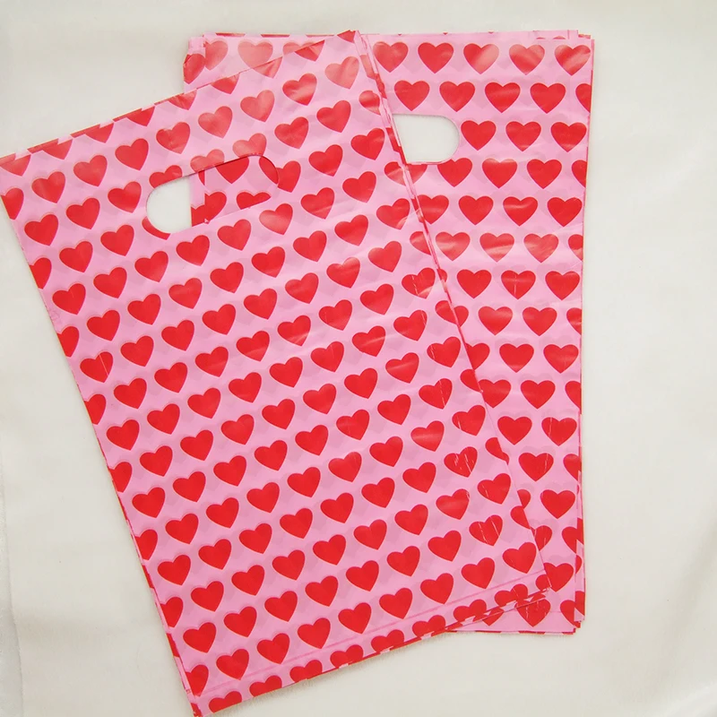 20 шт./лот ярко-розовые пластиковые пакеты с милым сердцем и розовым задним
