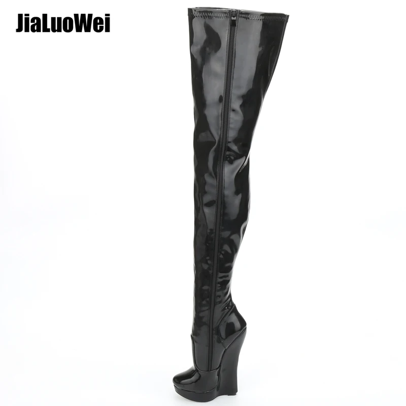 Jialuowei/ г. Новинка, высокий каблук 18 см, на танкетке, на платформе, пикантные Потрясающие облегающие ботфорты унисекс размера плюс