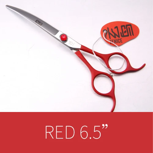 Red Fenice в использовании профессиональное красочное 6,5 дюймов собака мелких животных собака уход за волосами изогнутые ножницы - Цвет: Red
