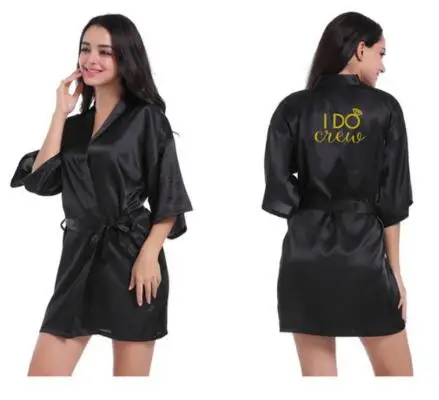 I DO CREW black Индивидуальные I Do Crew Robe Золото письмо невесты команда кимоно атласный халат бакалавр свадебный подарок одежда для невесты - Цвет: I DO CREW black
