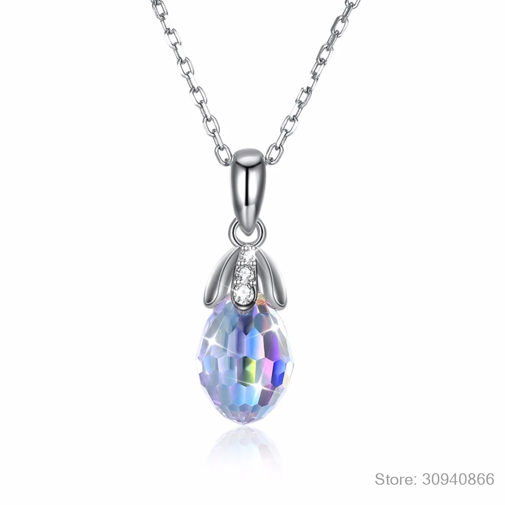 LEKANI модные крошечные водяные Подвески Ожерелья Разноцветные кристаллы от Swarovski для женщин Свадебные 925 серебряные ювелирные изделия