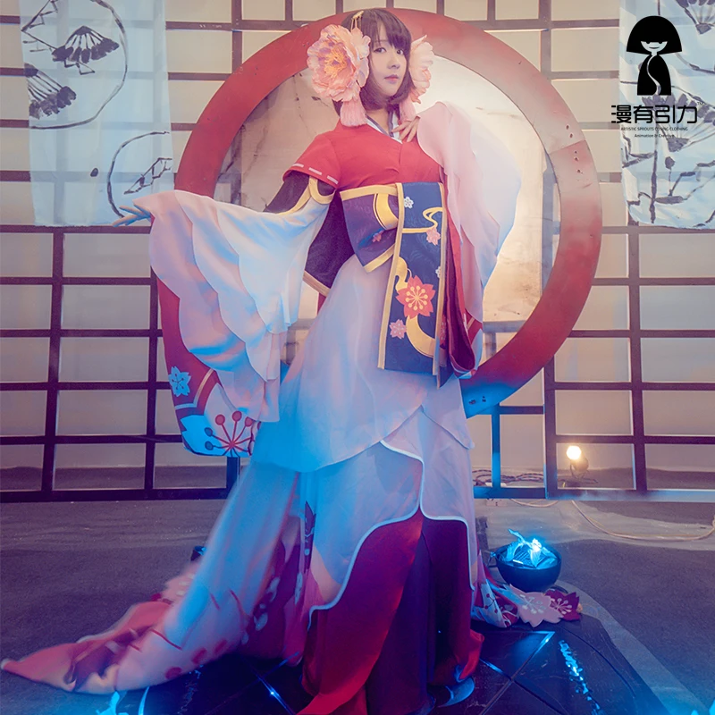 Onmyoji Sakura Monster Ying Huayao костюм для косплея красивая кожа высоко Reductive платье +