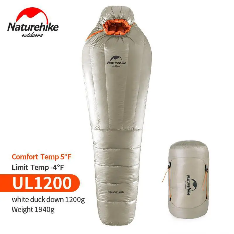 Naturehike спальный мешок на утином пуху для кемпинга, зимний спальный мешок, сохраняющий тепло, для улицы, портативный, Для Путешествий, Походов, спальные мешки для мам - Цвет: Khaki-1200g