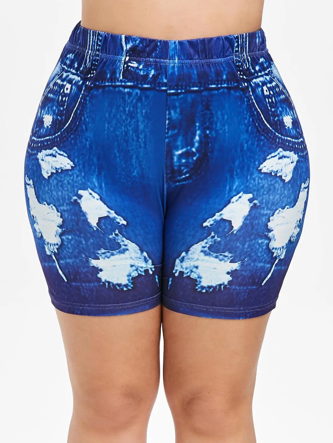 Большие размеры 3D джинсы с принтом Короткие мини леггинсы обтягивающие высокой