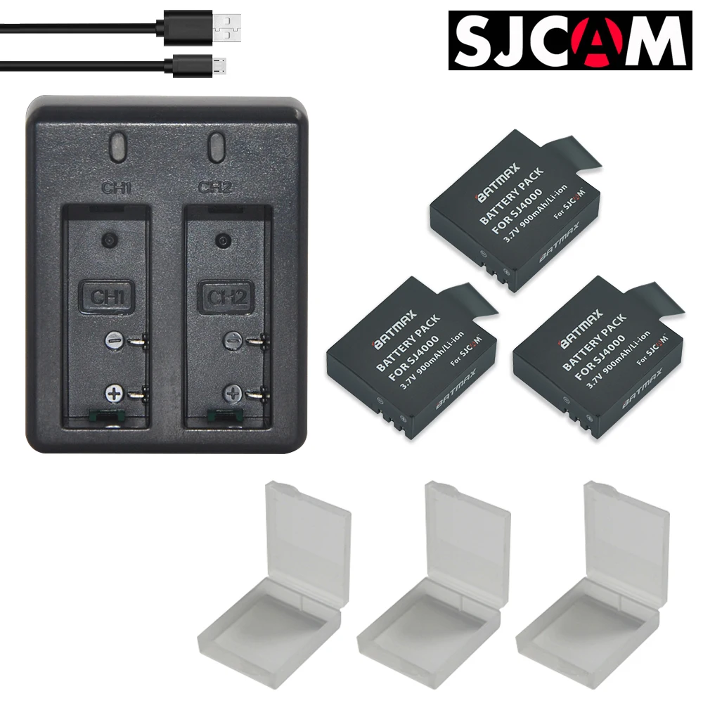 

3x SJ4000 SJCam Battery with Storage Case +USB Dual Charger for SJCAM Sj4000 Sj5000 Sj6000 Sj7000 Sj8000 Sj9000 M10 Camera