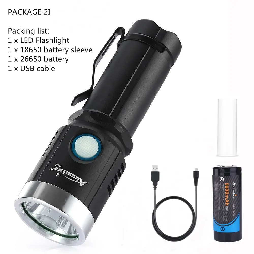PACKAGE 2I AloneFire X901 L2 светодиодный фонарик 18650 Micro usb перезаряжаемый светодиодный фонарь ультра яркий ручной водостойкий фонарь - Испускаемый цвет: PACKAGE 2I