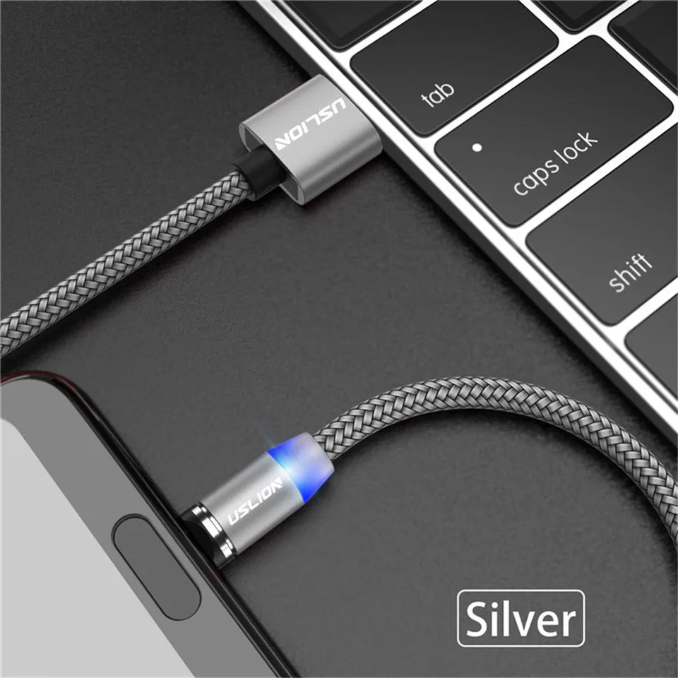 USLION 2 м Магнитный кабель для быстрой зарядки Micro usb type C зарядное устройство для iPhone XS X 8 7 samsung S10 9 магнит Android телефонный кабель 3 м