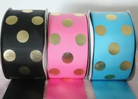 new 3 inch 75mm wide foil gold dots custom printed polyester grosgrain ribbon 20 yards