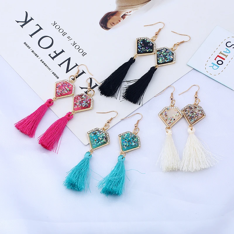 

2017 New Bohemian Fashion Long Tassel Earrings Handmade Dangle Crystal Statement Earrings Fringed Earrings Jewelry