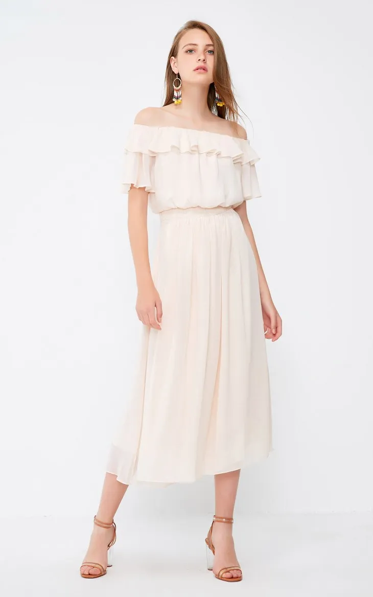 Платье с оборками и открытыми плечами и высокой посадкой Vero Moda | 31837B509