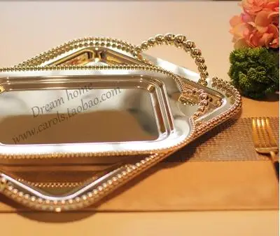 2 шт./компл. прямоугольный металлический сервировочный поднос с бусинами вокруг