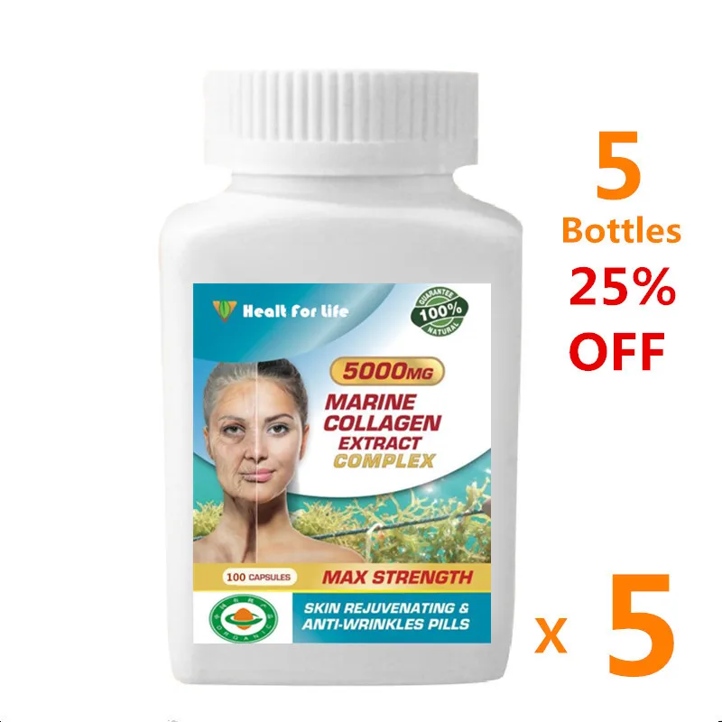 5 bottles Морской коллагеновый экстракт(гидролизованный) комплекс 5000 мг, волосы, кожа, ноготь, старение-пусть вас более молодой, красивый - Цвет: 5 bottles