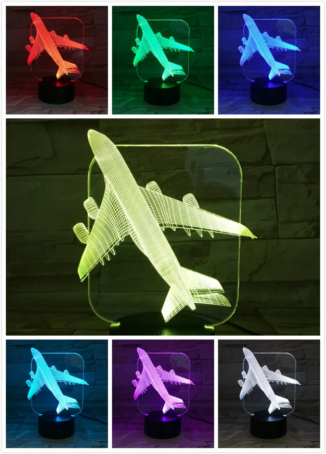 USB светодиодный 3d-ночник модель самолета Иллюзия Lampara аэроплан детский подарок декоративные огни пассажирский самолет настольная лампа прикроватная