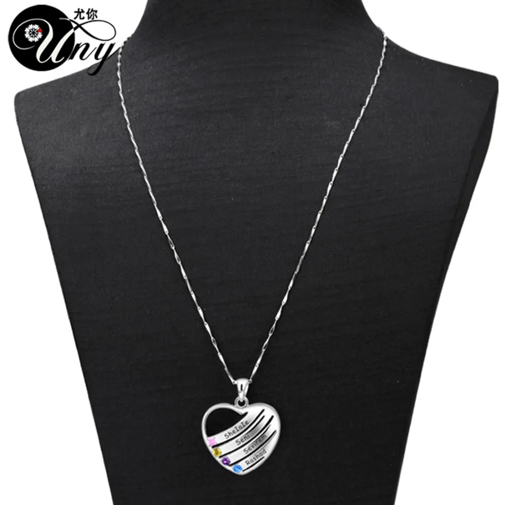 Uny Jewelry стерлингового серебра 925 пробы специальная индивидуальные выгравировать Семья Юбилей подарок на день матери сердце Цепочки и ожерелья подвеска