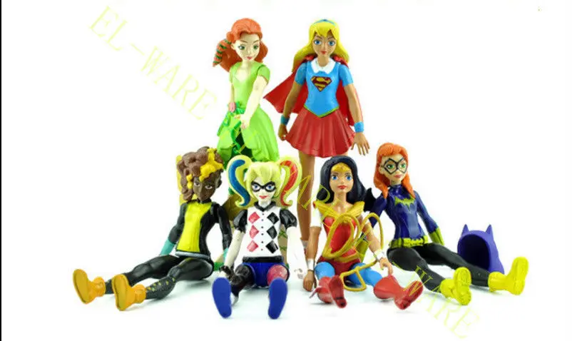 6 шт./компл. DC Comic Super Hero Girls Harley Quinn Batgirl Kid PVC Аниме фигурки Модель Коллекционная