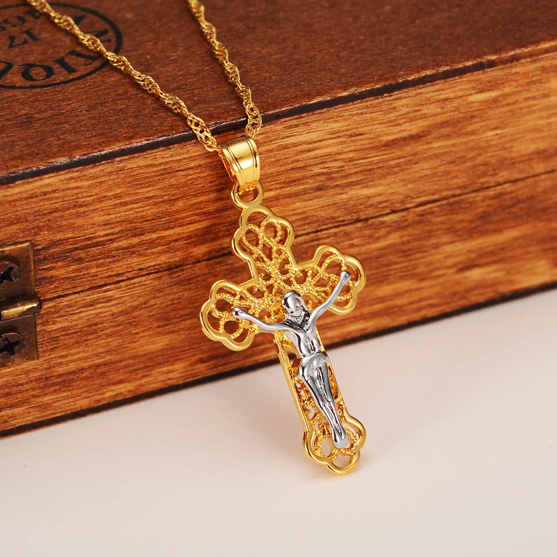 Золото Серебро Mix Иисус крест кулон Цепочки и ожерелья для Для женщин Талисманы