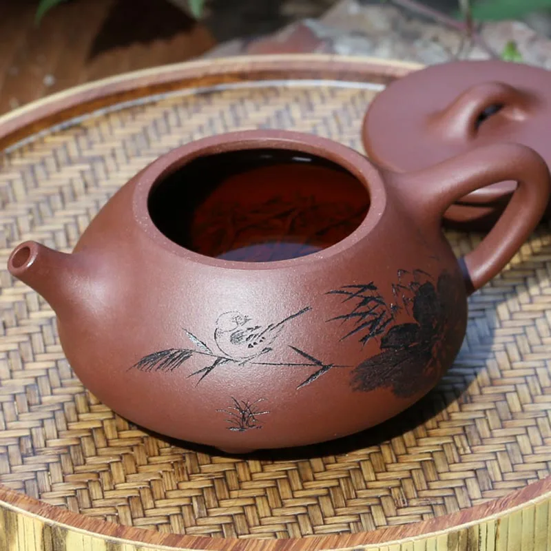 220ML Yixing Purple Clay Teapot Raw Ore Zisha Pot Hand Painted Lotus Leaves Pattern Teaware Tea Ceremony Puer Oolong Kettles | Дом и сад