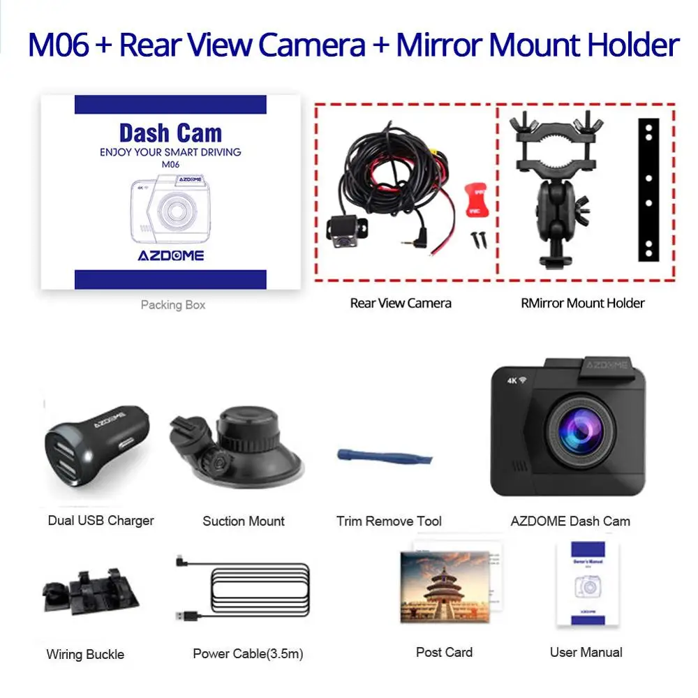 GS63H-RVC-MMH AZDOME M06 Dash Cam встроенный WiFi gps Автомобильная приборная панель камера рекордер с UHD 2160 P, 2," lcd, 170 ° Широкий угол, WDR, ночное видение - Название цвета: GS63H-RVC-MMH