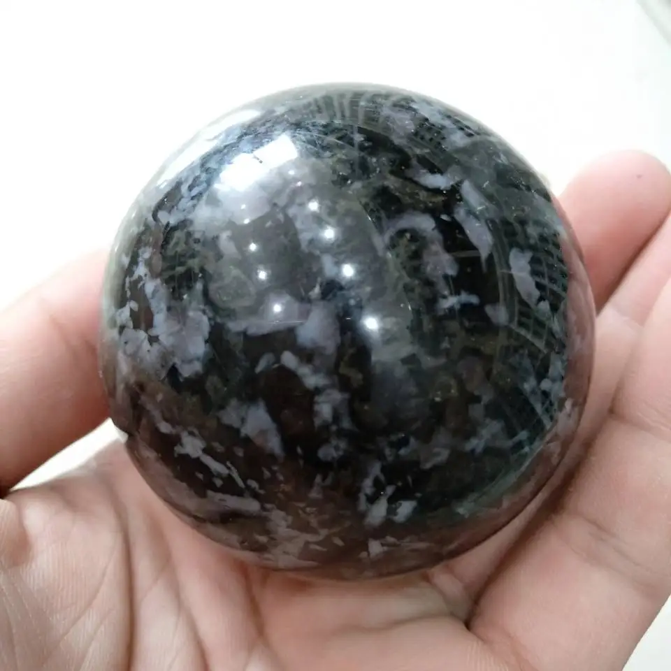 

NATURAL GABBRO POLISHED SPHERE BALL 55-60mm FROM MADAGASCAR CALCIUM PLAIOCLASE