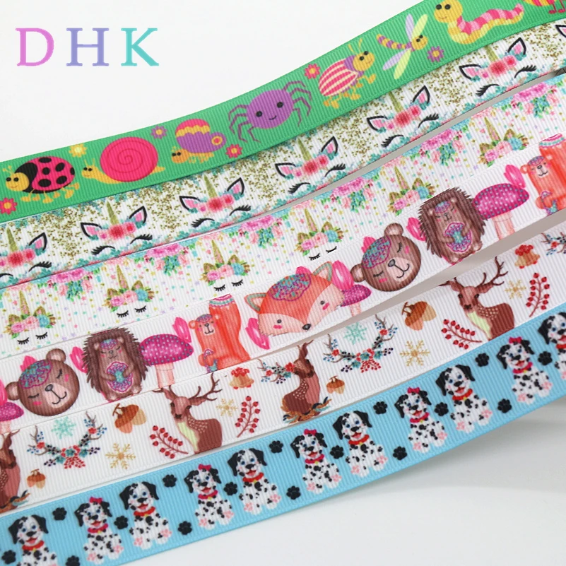DHK 7/8 'ɵ ярдов собака мопс единорог с рисунком лисы Принт оленем grosgrain
