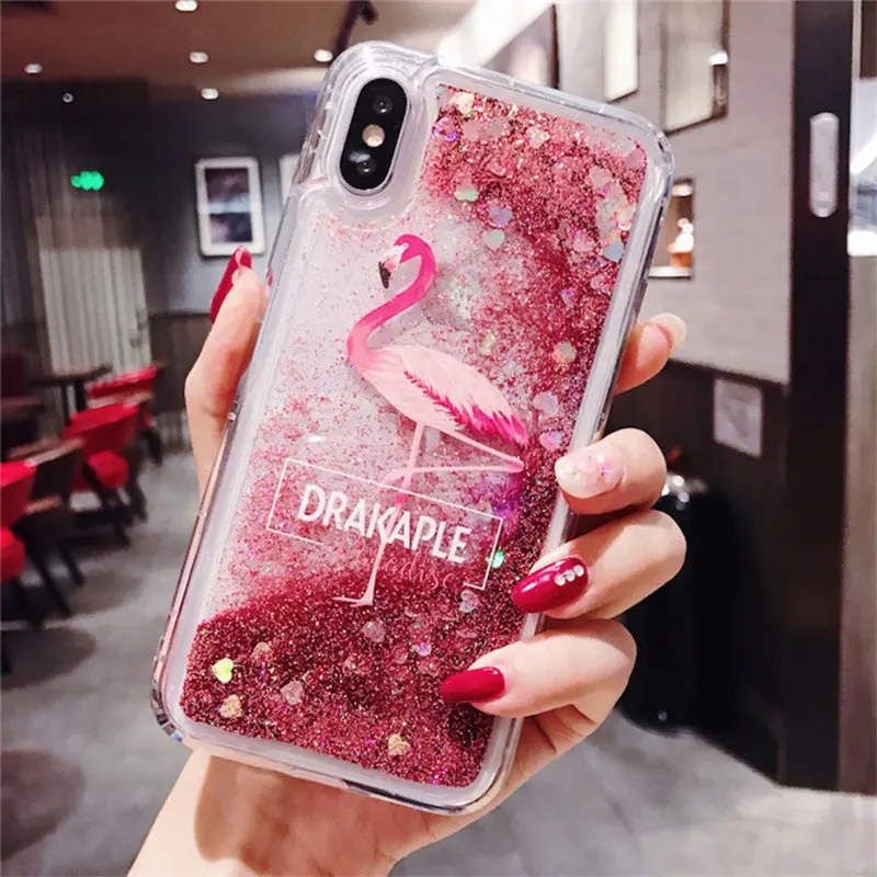 Luxury Flamingo Liquid Glitter phone Case For iphone 7 8 XS MAX XR Cover X 6 6S Plus Bling Dynamic Quicksand | Мобильные телефоны и