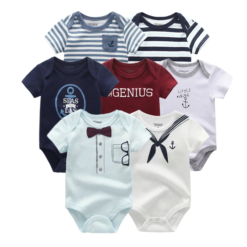 baby clothes7408 Детские летние комбинезоны, 7 шт./лот, одежда с короткими рукавами для мальчиков, комбинезоны для новорожденных девочек, хлопок, Roupas de bebe, для 0-12 месяцев, для новорожденных - Цвет: baby clothes7408