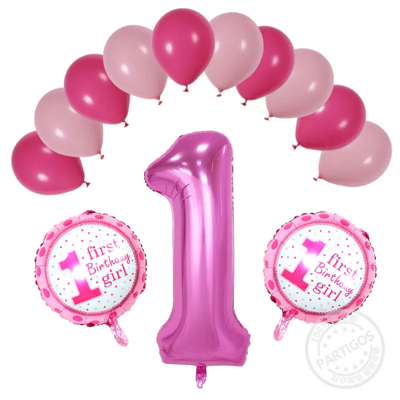 40inch pink girl 13 шт./лот, 1 год, Детские воздушные шары для душа, на день рождения, гелиевые, для мальчиков и девочек, в горошек, латексные шары, для детей, на день рождения, для украшения, Globos - Цвет: 40inch pink girl