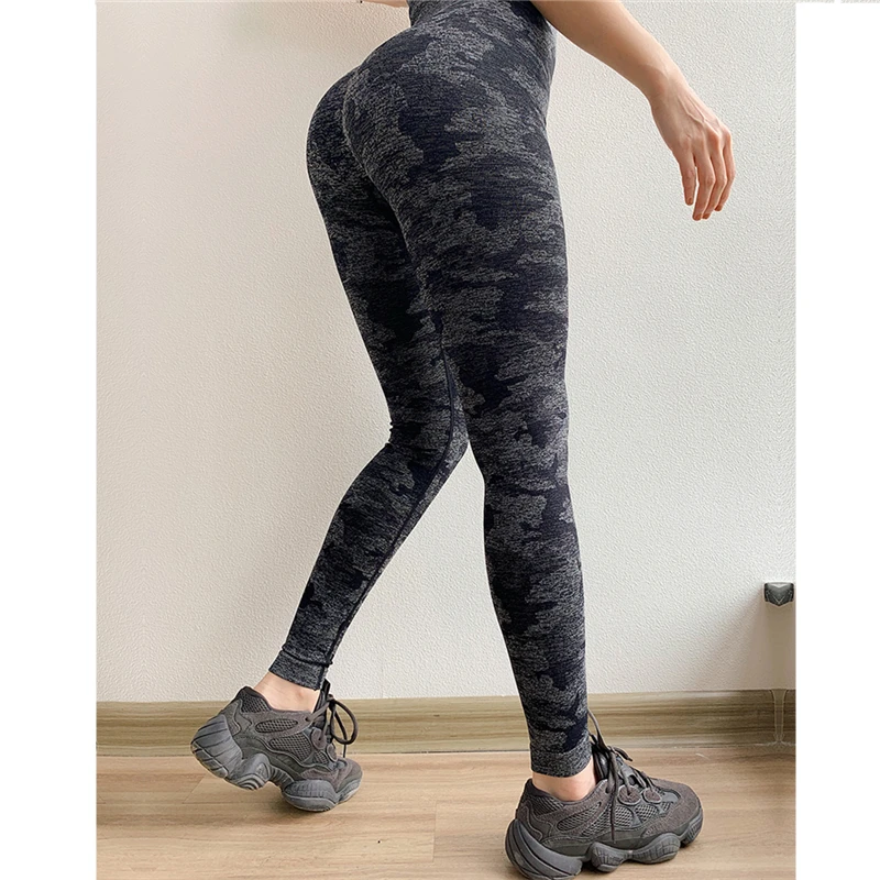 Камуфляжные бесшовные леггинсы для занятий спортом FitnessTummy Control Squant штаны бега