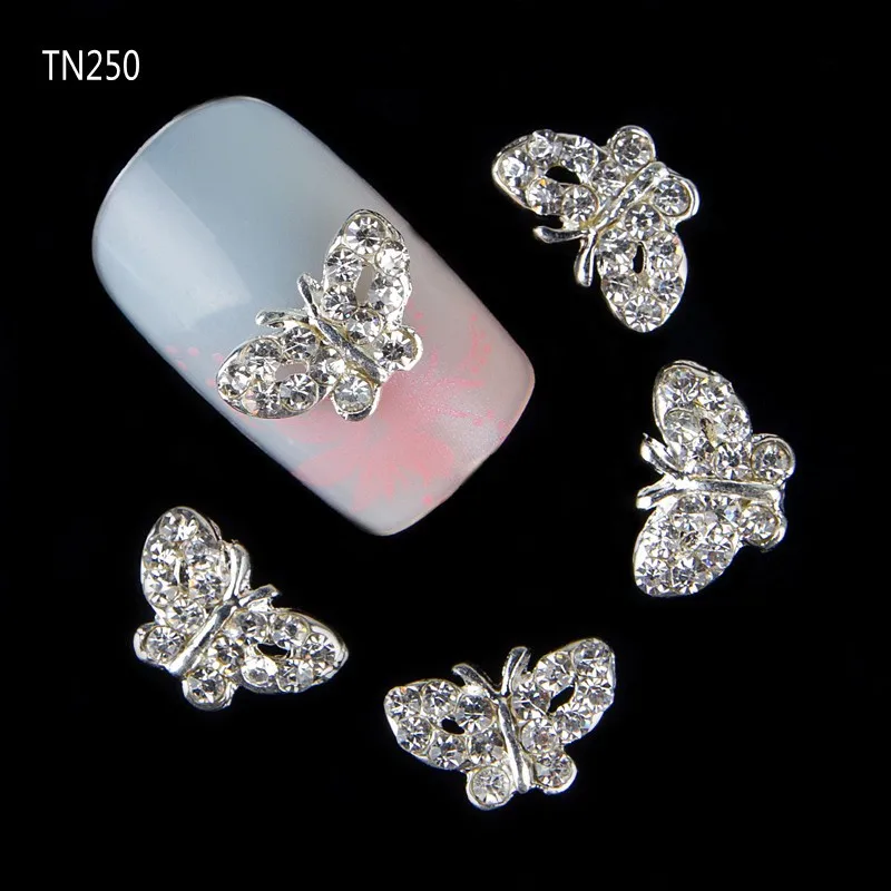 10 шт Блестящая бабочка Стразы 3d украшения для ногтей сплав наклейки