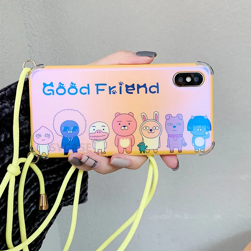 SYCASE Cute Blu-ray Cartoon Ms Shell For iPhone X Xs Max Xr 6 6s Plus 7 8 plus Case All Inclusive Anti fall Lanyard Cover Female |