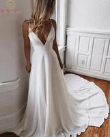 v neck elegant long beach bridal gowns white ivory princess spaghetti straps lace up chiffon church formal wedding dresses 2020