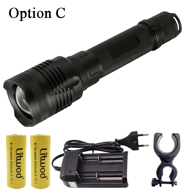 Option C Litwod Z30P78 светодиодный фонарик CREE XHP70.2 40000LM Мощный тактический фонарь с зумом для 2*26650 батареи для охоты - Испускаемый цвет: Option C