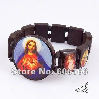 Оптовая продажа 48 шт. деревянные католические Четки из бисера браслет святые