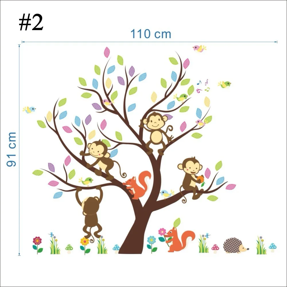 3D стены Стикеры мультфильм животных Сова Обезьяна дерево дизайн Домашний