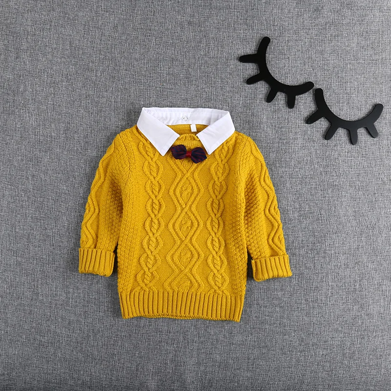 

Весенне-зимние брендовые свитера для маленьких мальчиков, свитеры из двух частей с имитацией двух частей, вязаная одежда для девочек, дизай...