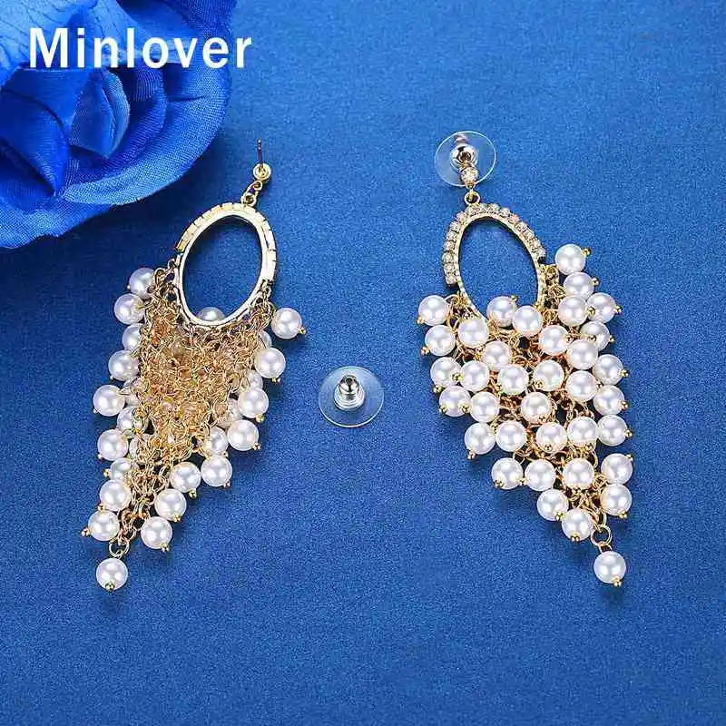 Minlover имитация жемчуга большие овальные серьги-капли ювелирные изделия для