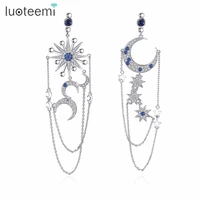 luoteemi luxury chain drop earrings for women party wedding twinkle star moon clear cz exquisite pendientes jewelry female gift