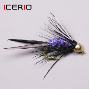 ICERIO 8PCS Copper Bead Head Psycho Prince Nymph Crazy Purple Fly Trout Fishing Lure #12