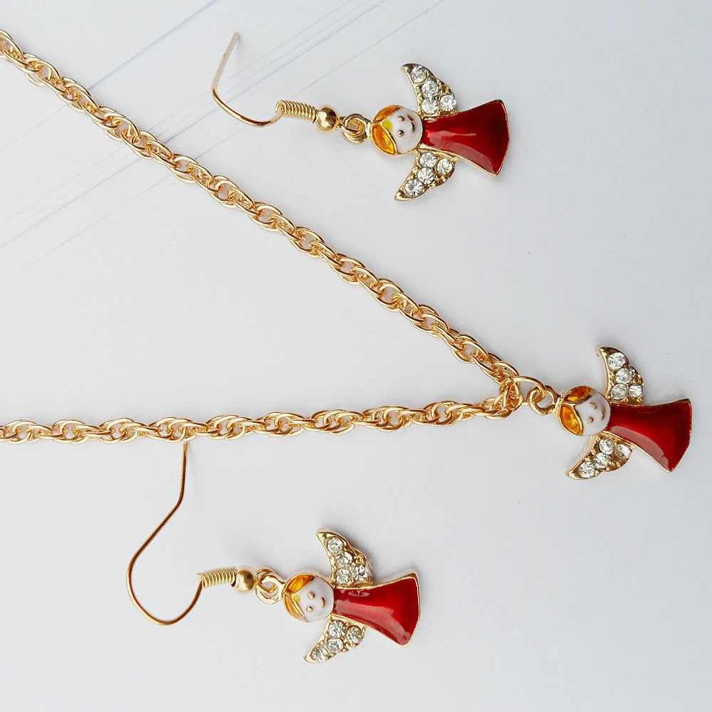 2020 Новый Рождественский ангел ювелирные наборы нежный Ангел ожерелье серьги